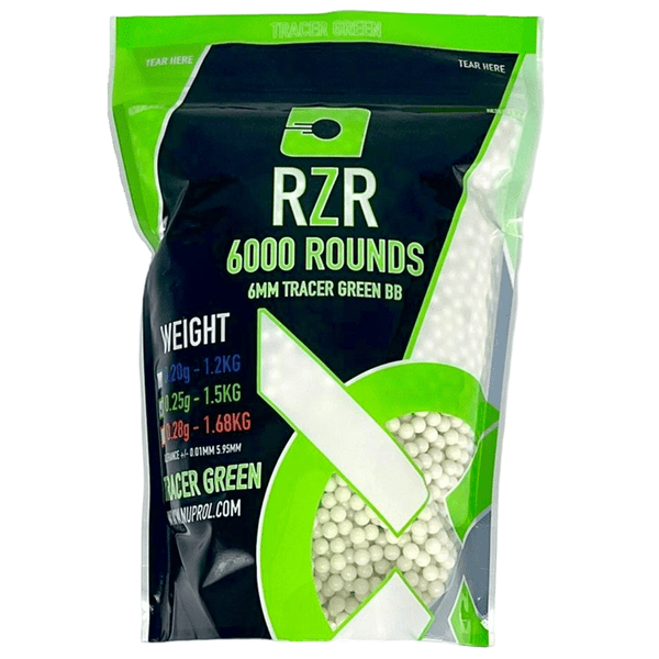 Nuprol RZR Airsoft Green Tracer bbs 0.25g 1.5kg 6000 Bag 6mm